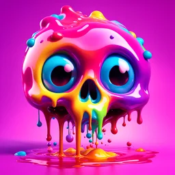 ((gooey melting skull)), pixar animation style, fluid form, ((dripping)) bubblegum pink, adorable and cute, photorealistic cg, 3D concept art, vibrant colours, playful, soft smooth lighting, funny eyes, detailed, stylised and expressive, sharp, wildly imaginative, skottie young, bold, colourful, neon graffitipop surrealism, rainbow coloured sprinkles, yellow glazed marshmallows, glowing, chocolate toppings, smooth texture, cgsociety, Maya render, 4K