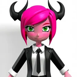 ROBLOX woman character pink hair with horns with white t-shirt and black tie