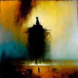 Macabre Rapture End of days Revelation scene, matte oil painting with loose brush stroke, tumorous sinner apotheosis, By John Lovett and Zdzislaw Beksinski and Santiago Caruso and Victor Pasmore, diagonal composition, unbalanced, surreal horror, eerie, scary warm colors, opulent shadows