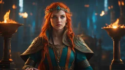 Armageddon. ragnarok. 18 year old female sorcerer. beautiful blue eyes. green and orange fire. exquisite realism, a masterpiece, fantasy concept art, dynamic lighting, hyperdetailed, intricately detailed, deep color, Unreal Engine, volumetric lighting , Epic cinematic brilliant stunning intricate meticulously detailed dramatic atmospheric maximal, CAMERA: Nikon Z7 | FOCAL LENGTH: 105mm | SHOT TYPE: Close-up | COMPOSITION: Centered | LIGHTING: Soft, directional