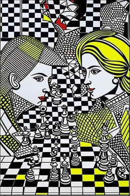 5d chess in the style of roy lichtenstein