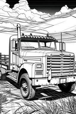 Outline art, no shading, truck, black and white, no shading, ow detail, --ar 9:11
