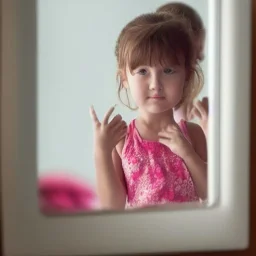 Little girl looking at the mirror