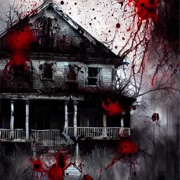 BLOOD SPLATTERED HORROR SPOOKY HAUNTED GHOST Hyper realistic portrait of a house by Greg Rutkowski, deep colours