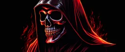 ultra high image quality, hell-tech infused Grim Reaper Close-up of an set against AMOLED-worthy pure black backdrop, fantasy art style infused with filter, tailored for vertical wallpaper, exclusive design with no duplicates, radiating beauty suitable for a PC screen image, vivid colors, ultra fine, digital painting.