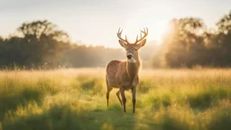 ((cheerful deer, running, grassy field), sunny, bright, (golden hour lighting), soft focus, vibrant colors), polaroid, photograph, professional photograph, (high resolution, cinematic composition, telephoto lens)