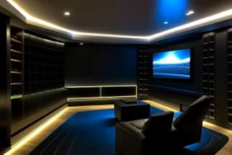 a dedicated home cinema room with LED ambient lighting in the walls