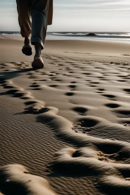 big feet walking on sand from back