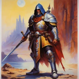 ConceptSheet [by Bruce Pennington]: lawful paladin and his espadon with AD&D statistics