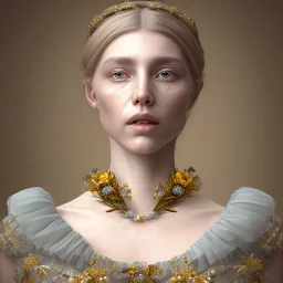 Portrait of a ugly woman in a regency dress, french, beautiful gold flower jewelery 8k, HD, cinematography, photorealistic, Cinematic, Color Grading, Ultra-Wide Angle, Depth of Field, hyper-detailed, beautifully color-coded, insane details, intricate details, beautifully color graded, Cinematic, Color Grading, Editorial Photography, Depth of Field, DOF, Tilt Blur, White Balance, 32k, Super-Resolution, Megapixel, ProPhoto RGB, VR, Halfrear Lighting, Backlight,