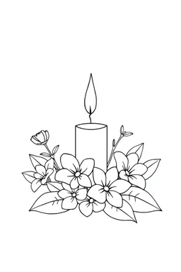outline art for square Heart Candle Plumeria Ikebana style coloring page for kids, classic manga style, anime style, realistic modern cartoon style, white background, sketch style, only use outline, clean line art, no shadows, clear and well outlined