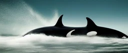 Beautiful create a surrealistic image of both animals together, create an orca and a flying elephant ; in a Black Landscape;Fine Art Photography By David LaChapelle; Aura Electrifying ;