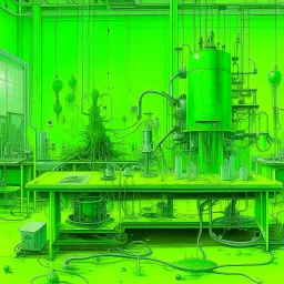 A lime green cybernetic laboratory with slimy bugs painted by Albrecht Durer
