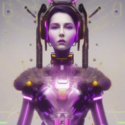 Sweet cyber woman profile, Rosalia artist, cold ambient, rain, fog, latex, cables, purpurin, black, gold, rings piercing, yellow, decorative color feathers, circuits, neon style, a lot of led lights, fog, rain, vibrant color, highly detailed, art stations, concept art, smooth, unreal engine 5, god rays, ray tracing, RTX, lumen lighting, ultra detail, volumetric lighting, 3d, finely drawn, high definition, high resolution.