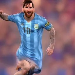 perfect face lionel messi happy, highly detailed, wearing Argentina