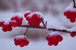 berries red branch ice, new year snow , 8k , cinematic