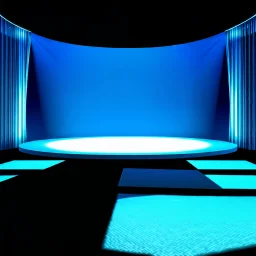 beautiful dance stage with no dancers in luxury modern hall dynamic lights, modern furniture light blue & gray theme