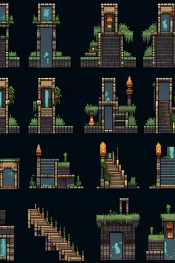 2D sprite sheet immeuble escalier délabré