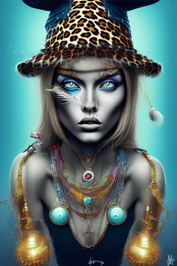 photorealism, leopard witch, french cartoon, spray paint