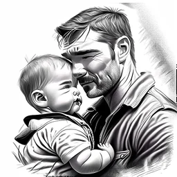 Fathersday illustration, real art, design, realistic, high quality, black and white