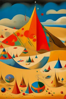 A tan sandy desert with magnetic pyramids painted by Wassily Kandinsky