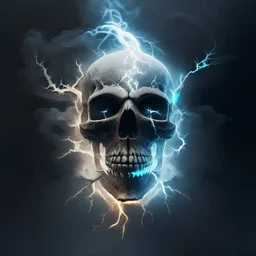 skeleton head with lightning ellipse and smoke around