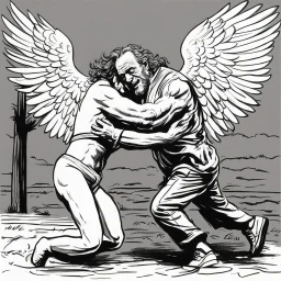 [art by Charles Bukowski] Jacob wrestling with angel