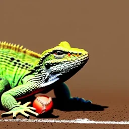 Lizard playing baseball game