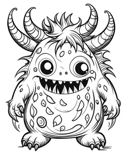 adorable creepy moster, line art, background, vector, svg, black outline on white background, leave plenty of white space beetween lines for coloring,full body,