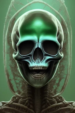 green alien, head, evil, black eyes, weapons, blood, 8k, finely detailed, photo realistic, HR Giger style turquoise skull head red Mohak Mexican alien moon skeleton sombrero Blackground