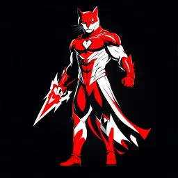 Catman art illustration black background red and white color full body