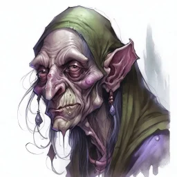 dnd, night hag, illustration, water colour, artstation, portrait, head, old, ugly, big nose, disgusting