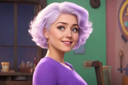 a woman in a green shirt posing for a photo, sitcom screenshot,white hair, violet, curly and short top hair, scandinavian, cute pixar character, gwyn, ellie victoria gale, with arms up, huge adorable eyes, inspired by Maude Kaufman Eggemeyer, super, junk yard, 2013, side profile view, slightly covered in clear slim, beutiful, iowa, flirty, facing the camera,1girl,{masterpiece},cthulhu mythos,cosmic horror,darkness,octopus,monster girl,alien girl,jellyfish