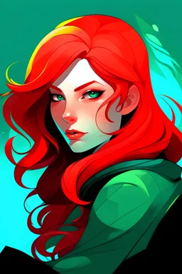 Comic style, vivid, 2d, red hair, hero woman