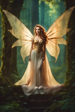 Photography Beautiful Lady fairy with wings straddle,background wonderland, panoramic shot ,portrait, epic fantasy