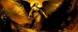 A dark golden angelic heaven painted by Claude Monet