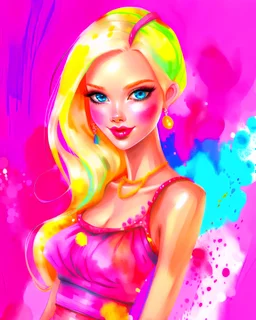 draw a barbie figure in watercolor and oil painting style