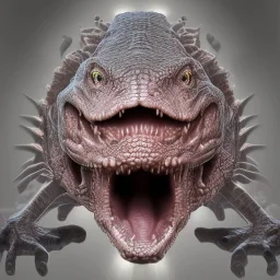 Crocodile Big Head muscles Epic 3d portrait robotic horn 3d bloody body