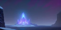 Huge stone temple inside a high Mountaintop cliffside, aurora borealis, fantasy, snow storm