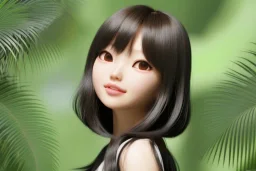 in a lush true-to-life tropical jungle, extreme close-up face portrait of luxury and beautiful fashion and dreamlike japan girl as anime character, au naturel, modern, realistic shaded perfect face, charming smile, young, cute, adorable, detailed eyes, random coloured hair and eyes, backlight, illustration, hyperdetailed, uhd, hires, 8k, realistic, symmetrical, octane render, volumetric lighting, volumetric clouds, 35mm, centered perspective view, vivacity colors, art by sam curry