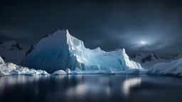 antarctica at night,glaciers,lakeside,8k, volumetric lighting, Dramatic scene,