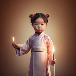 a cute litte human toddler wearing Hanfu, holding one large candle, BK complex detail, cinema, reality, detail, octane rendering, stoic cinematic 4k epic detailed photograph shot on kodak detailed bokeh cinematic hbo dark moody 8k, 85mm f/16 by leica