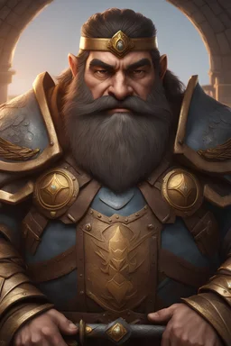 dnd character art of dwarf paladin, short and stocky, high resolution cgi, 4k, unreal engine 6, high detail, cinematic, concept art, thematic background, well framed