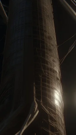 A hyperrealistic shot of A rocket out of a spider web, intricate details, soft natural light, screen captured from 4K Blu-ray