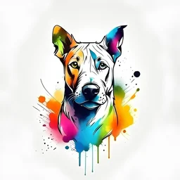 high quality, logo style, Watercolor, powerful colorful cute dog logo facing forward, monochrome background, by yukisakura, awesome full color,