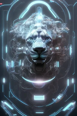 lion brain cyborg, matrix style, Tron