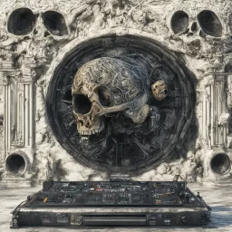 DJ of the damnded, insanely detailed DJ booth in hell, MID set, speakers and equipment made of bone, anatomically correct, add more skulls in th audience, photorealism, vray, 8k 3d https://stablecog.com/generate?o=a67b60e0-edd2-418d-9744-d1d585055d7fv https://stablecog.com/generate?o=93026b00-ac6b-436a-bc57-6aa04073d4a9