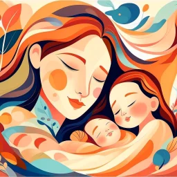 Abstract Mother's Day portrait art Mother and child abstract illustration Maternal love Baby in