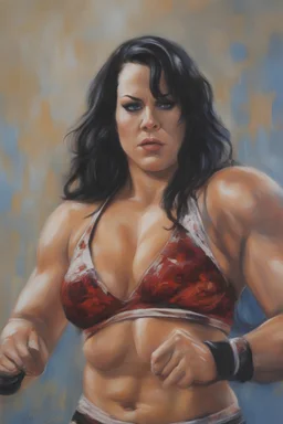 a series of pictures based on professional female Wrestlers, amazing oil on canvas image of Chyna Laurer