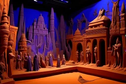 A purple Egyptian kingdom with a scorpion palace designed in Maori sculptures painted by Clyfford Still